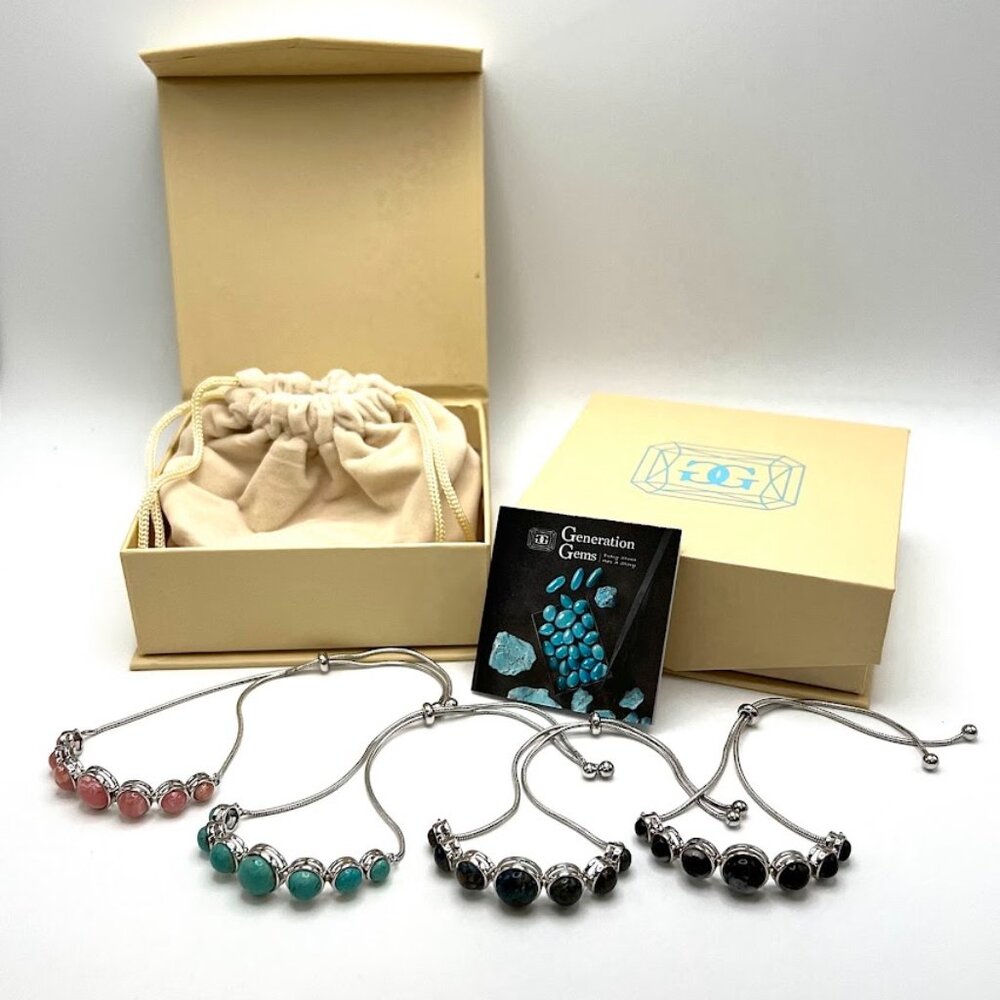 Generation Gems Round Gemstone Adjustable Bracelet Sterling Silver [Lot of 4]